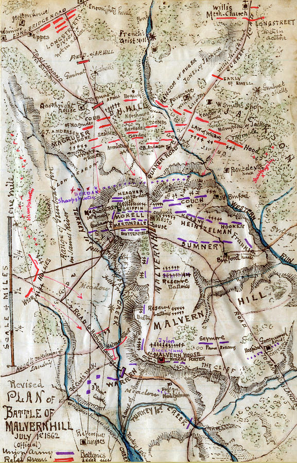 Revised Plan Of Battle Of Malvern Hill, July 1st, 1862 Painting By 