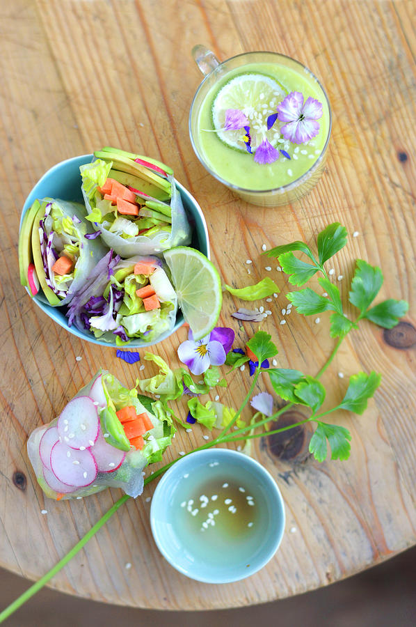 Revisited Avocado Smoothie With Spring Rolls Photograph by Keroudan