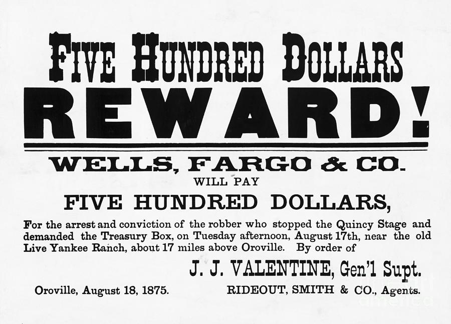 Reward Poster -- $500 For Robber Bandit Photograph by Bettmann