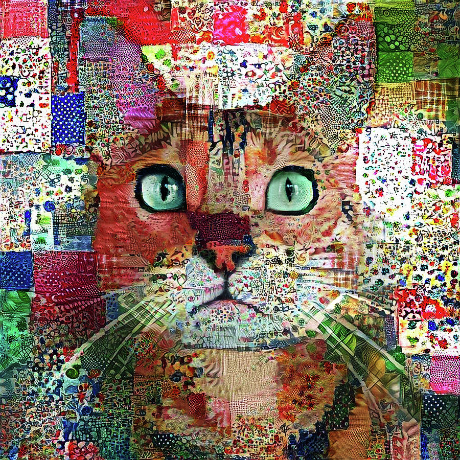 Rex the Patchwork Quilted Tabby Cat Digital Art by Peggy Collins