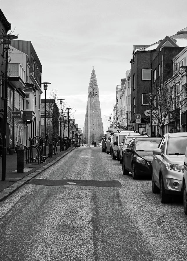 Reykjavic Street Scene Black and White Photograph by Shawn OBrien