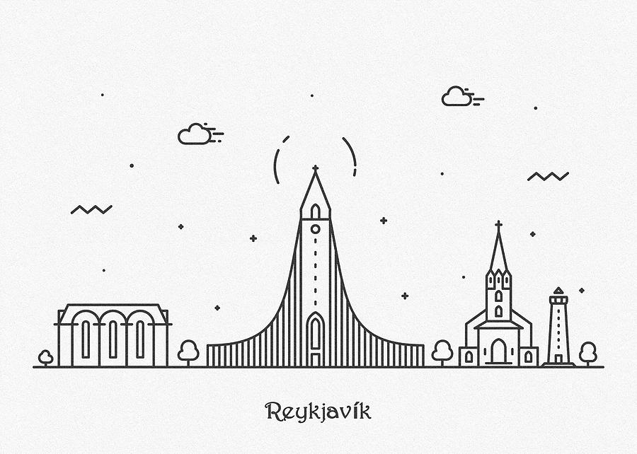Reykjavik Cityscape Travel Poster Drawing by Inspirowl Design