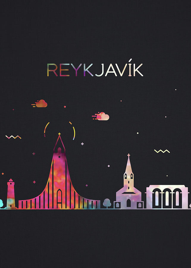 City Mixed Media - Reykjavik Iceland City Skyline Whimsical Fun Tall Dark Series by Design Turnpike