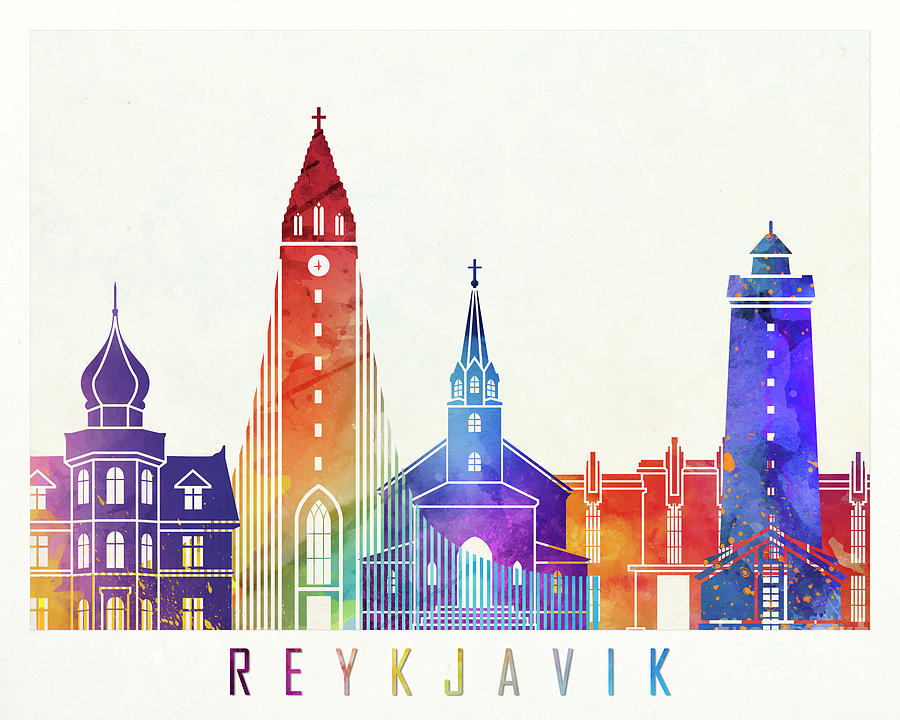 Reykjavik landmarks watercolor poster by Pablo Romero Reykjavik landmarks watercolor poster by Pablo Romero
