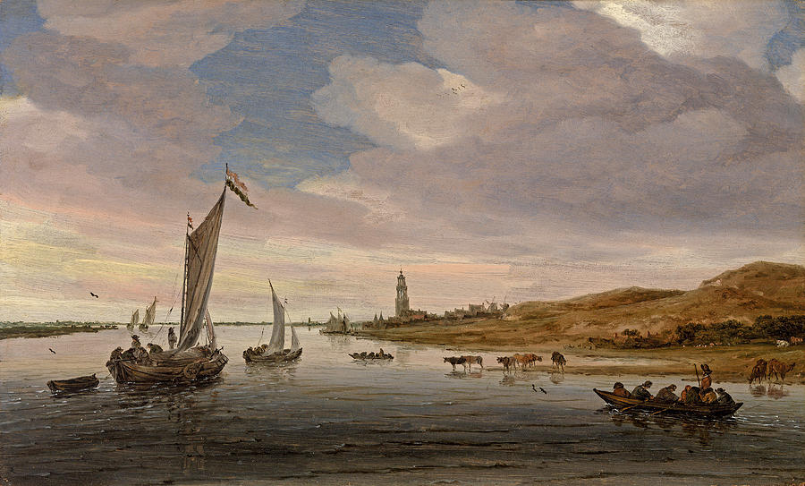 Rhine River View near Rhenen Painting by Salomon van Ruysdael