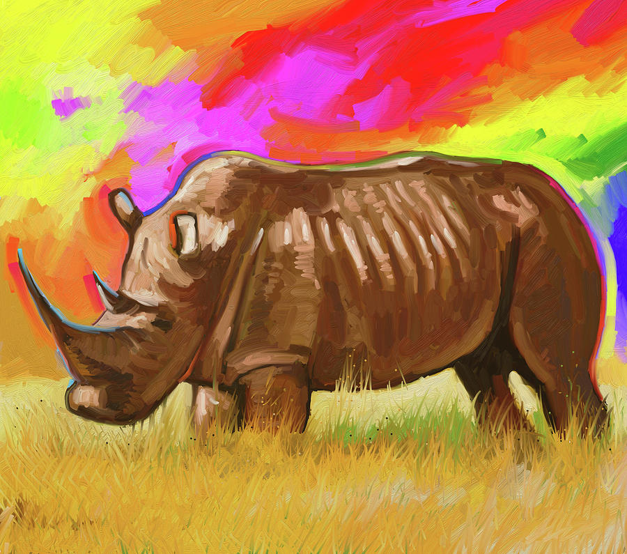 Rhino 2 Digital Art by Howie Green - Pixels