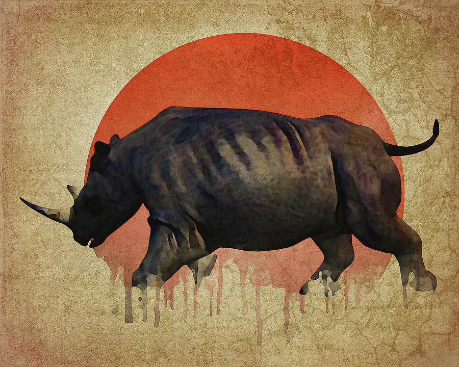 Rhino Fleeing Digital Art by Jan Keteleer