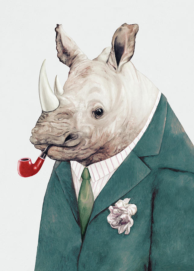 Rhino Painting - Rhino in Teal by Animal Crew