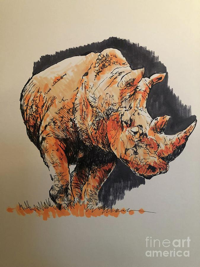 Rhino  Drawing by Joe Bracco