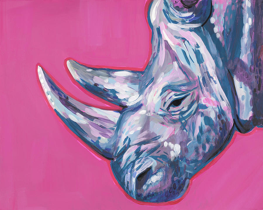 Rhino On Vibrant Pink Painting By Chelsea Goodrich - Fine Art America