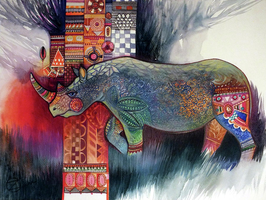 Rhino Painting - Rhino by Oxana Zaika
