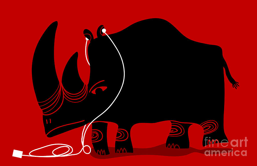 Dancing Digital Art - Rhino With A White Portable Music by Complot Dancing Digital Art - Rhino With A White Portable Music by Complot