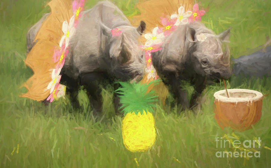 Flower Digital Art - Rhinos in Hawaii by Elisabeth Lucas