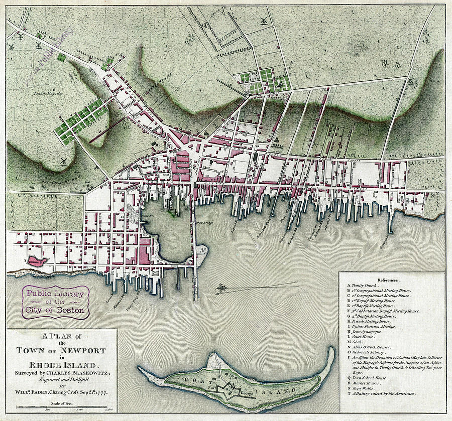 Plan of Newport,  Rhode Island, 1777 Drawing by Charles Blaskowitz