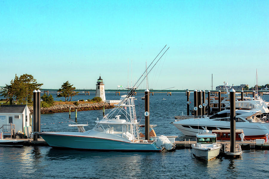 Rhode Island, Newport, Newport Harbor Lighthouse, And Marina Digital Art by Lumiere