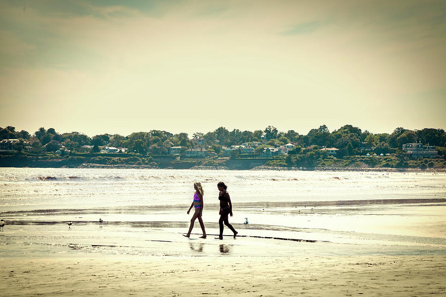 Beach Digital Art - Rhode Island, Newport, People On Atlantic Beach With View Of Cliff Walk by Lumiere