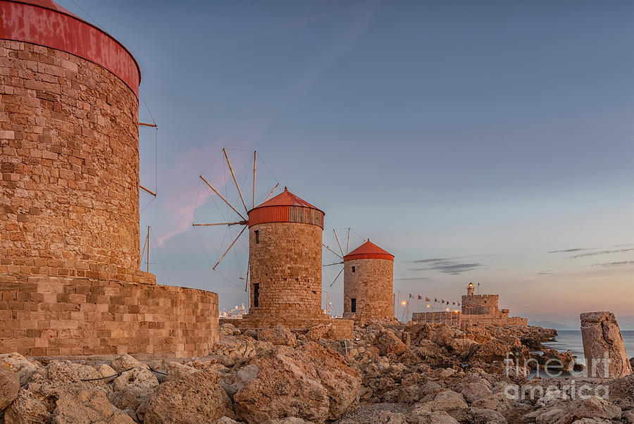 Rhodes Fort of St Nicholas and Windmills Photograph by Antony McAulay