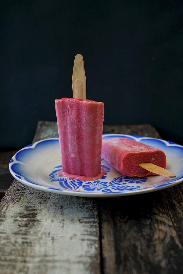 Rhubarb And Raspberry Ice Lollies Photograph by Patricia Miceli