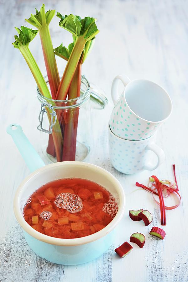 Rhubarb Compote In An Enamel Saucepan Photograph by Mariola Streim