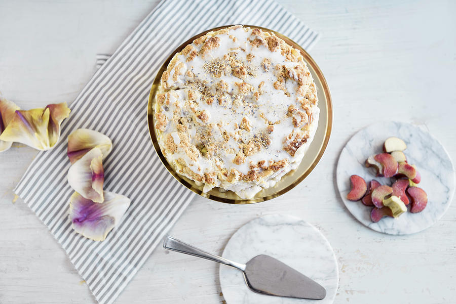 Rhubarb Crumble Cake With Vanilla Cream Photograph by Jelena Filipinski