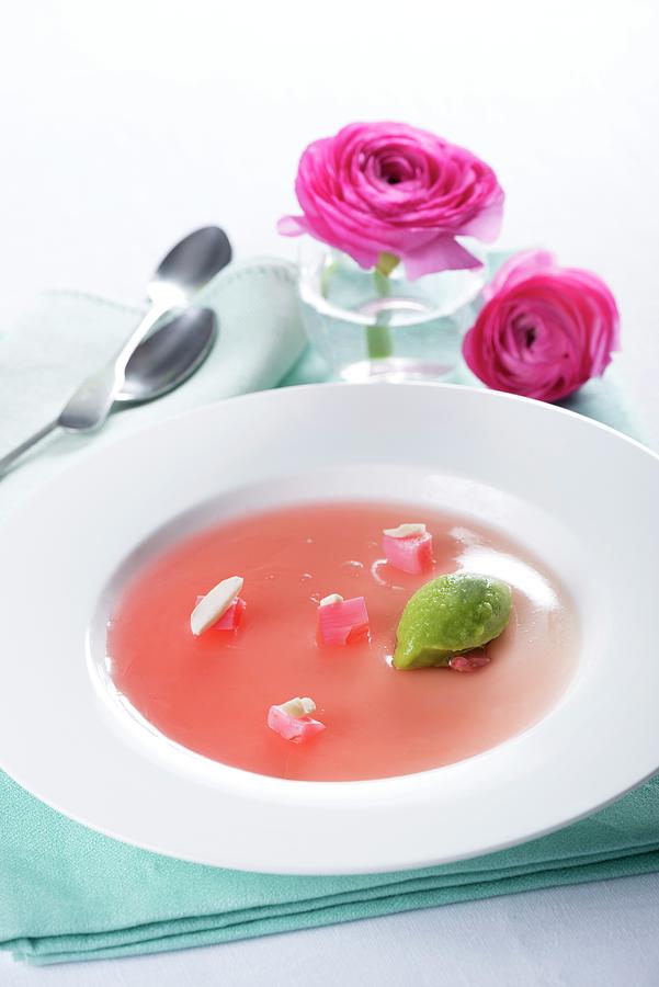 Rhubarb Jelly With Green Mousse Photograph by Franco Pizzochero