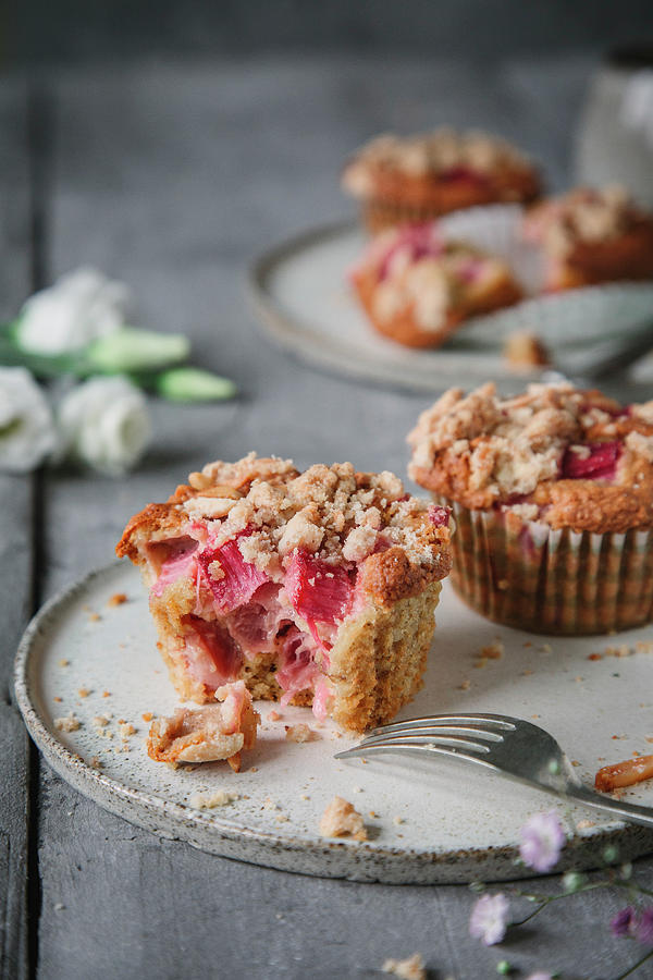 Rhubarb Muffins With Almonds And Streusel Topping Photograph by Denise Rene Schuster