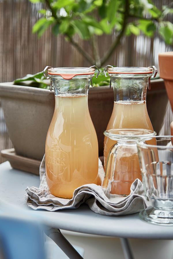 Rhubarb Syrup In Flip-top Carafes Photograph by The Stepford Husband