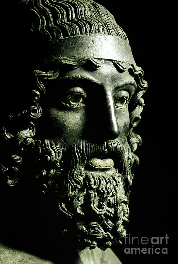 Greek Sculpture - Riace bronze, Statue A, Detail of head by Greek School