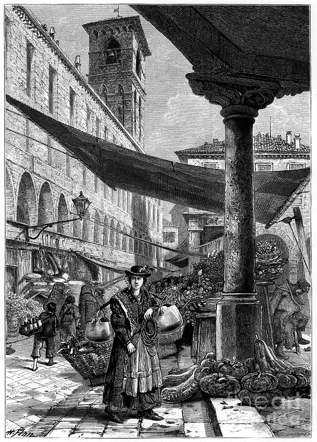 Rialto Fruit Market, Venice, Italy Drawing by Print Collector