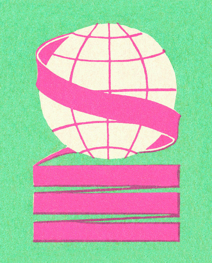 Vintage Drawing - Ribbon Wrapped Around a Globe by CSA Images