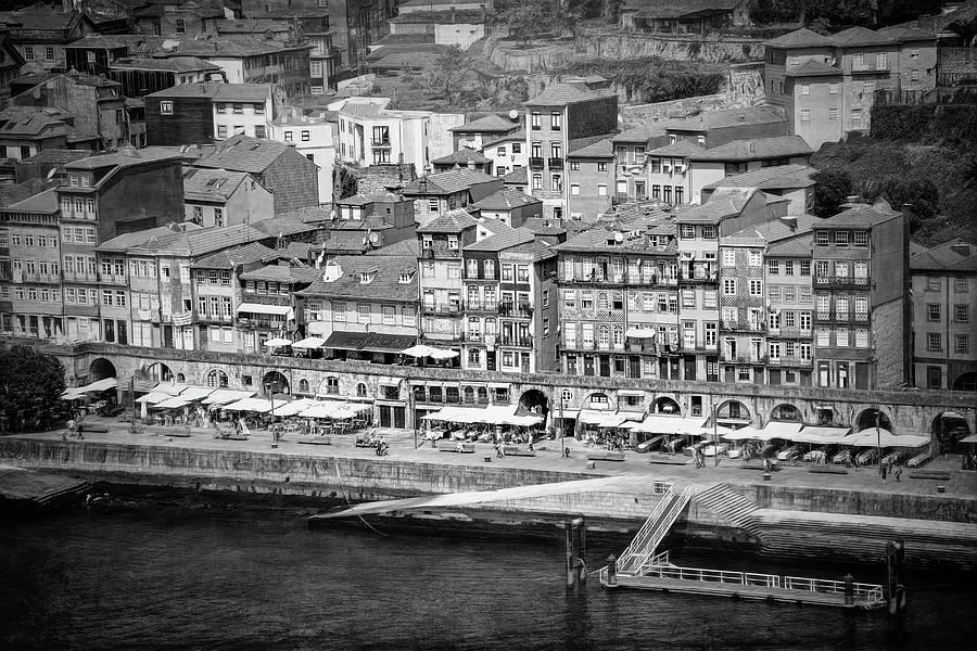 Ribeira Waterfront Porto Portugal Black and White  Photograph by Carol Japp