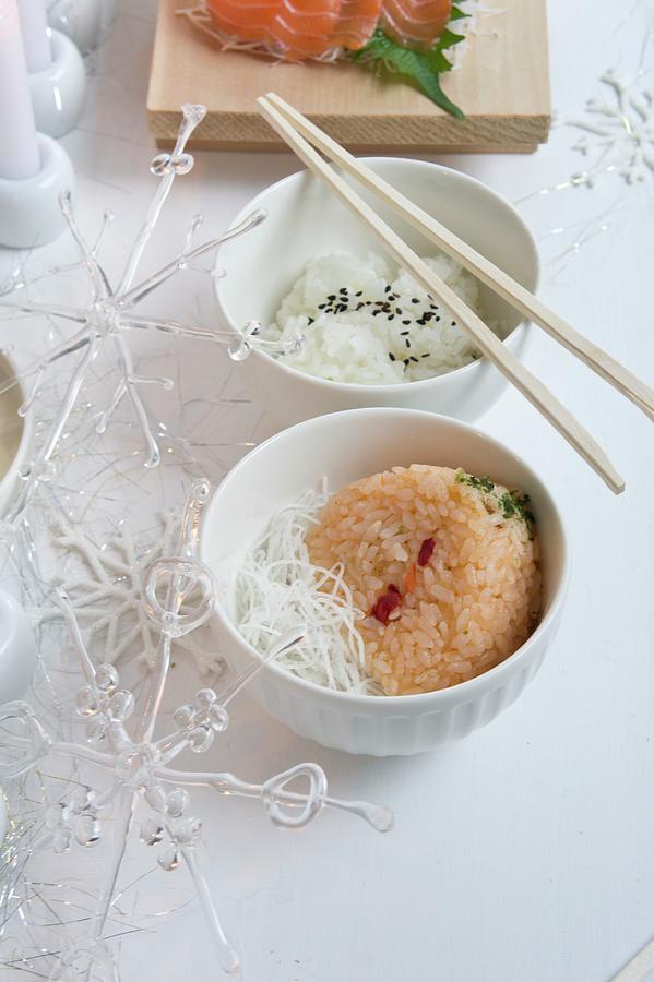 Rice Balls onigiri Filled With Salmon And Pepper christmas Photograph by Martina Schindler
