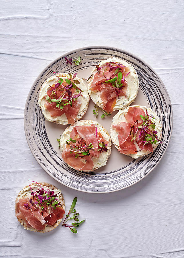 Rice Cakes With Prosciutto And Cream Cheese Photograph by Great Stock!