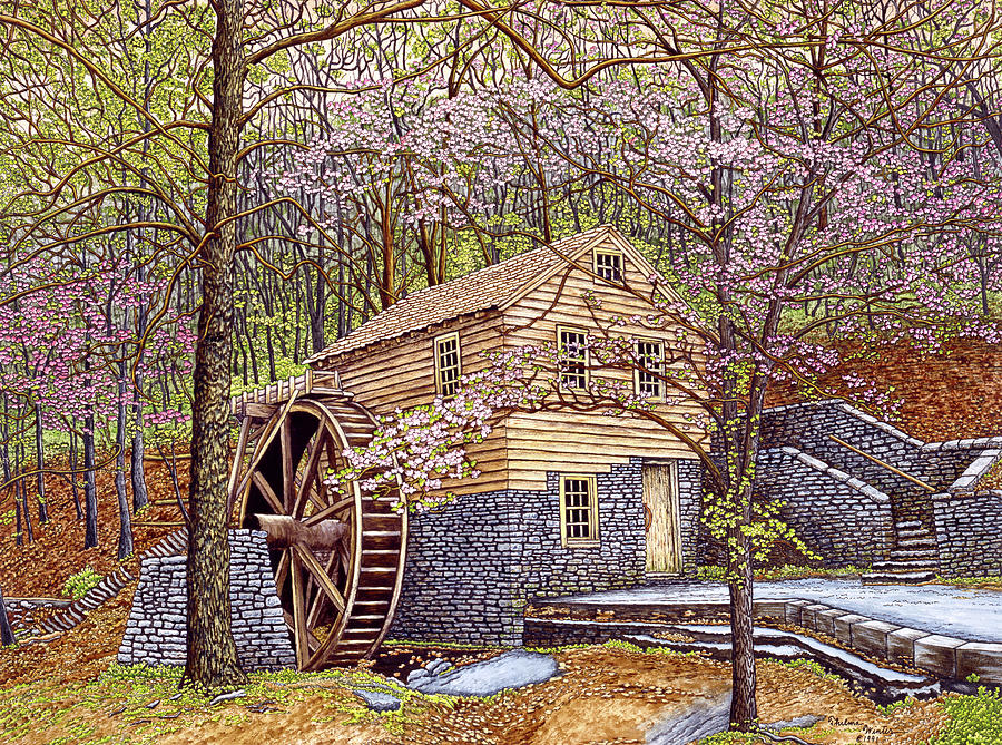 Rice Grist Mill Painting by Thelma Winter