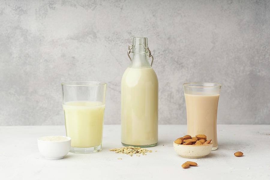 Rice Milk, Oat Milk And Almond Milk Photograph by Asya Nurullina
