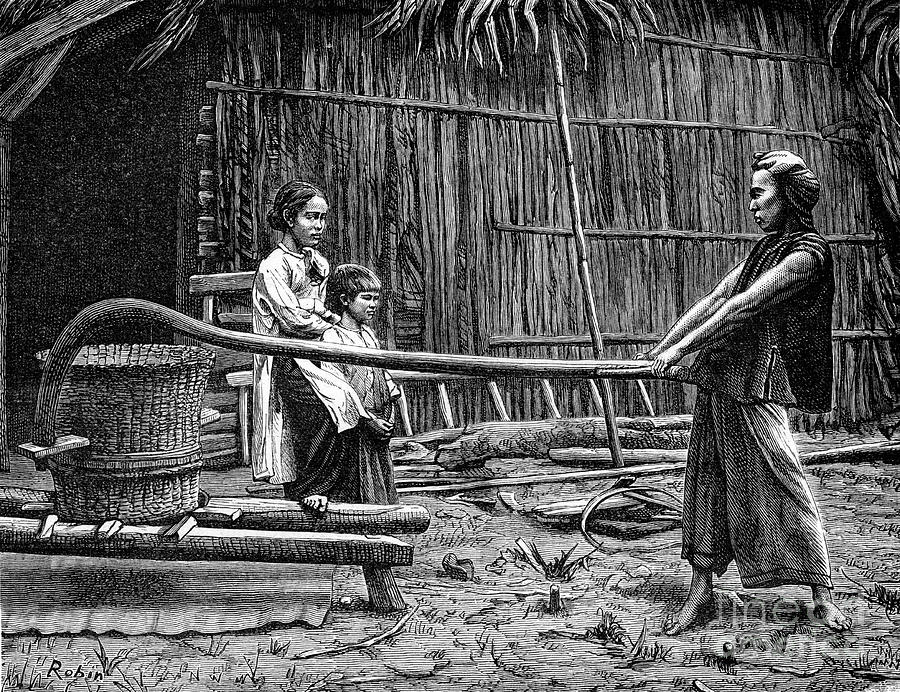 Rice Mill, Indochina, 19th Century Drawing by Print Collector