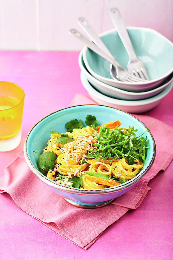 Rice Noodle Bowl With A Thai Curry Dressing Photograph by Stockfood Studios / Andrea Thode Photography