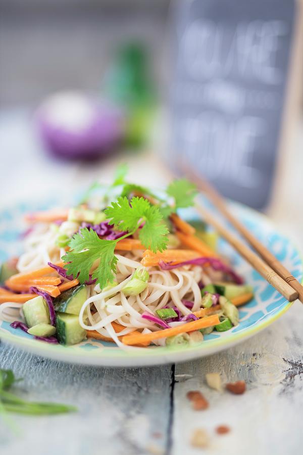 Rice Noodle Salad With Carrots asia Photograph by Jan Wischnewski