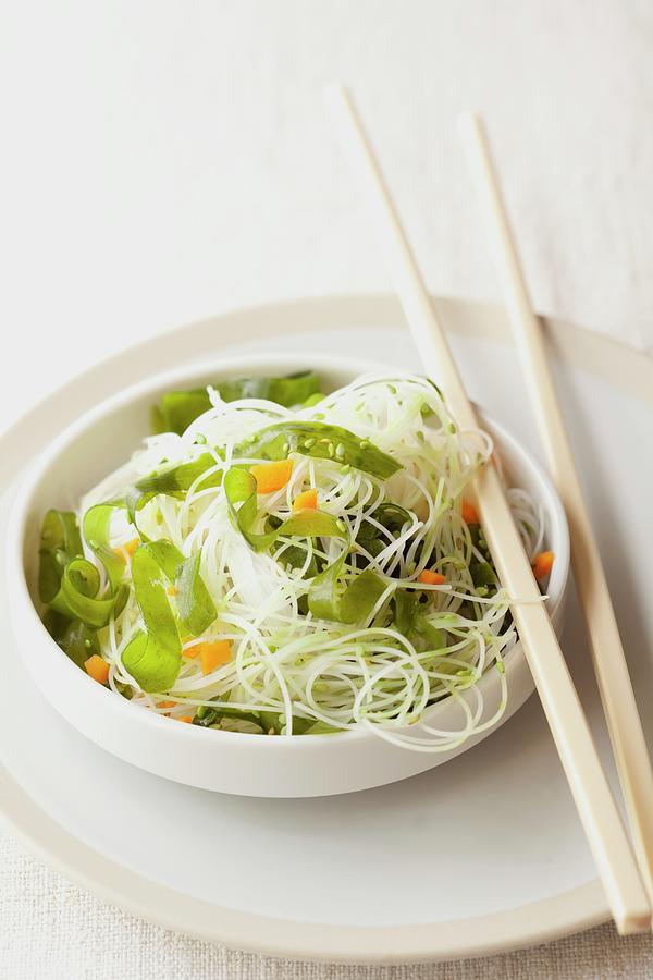 Rice Noodles With Wakame Beans And Sesame Seeds asia Photograph by Hilde Mche
