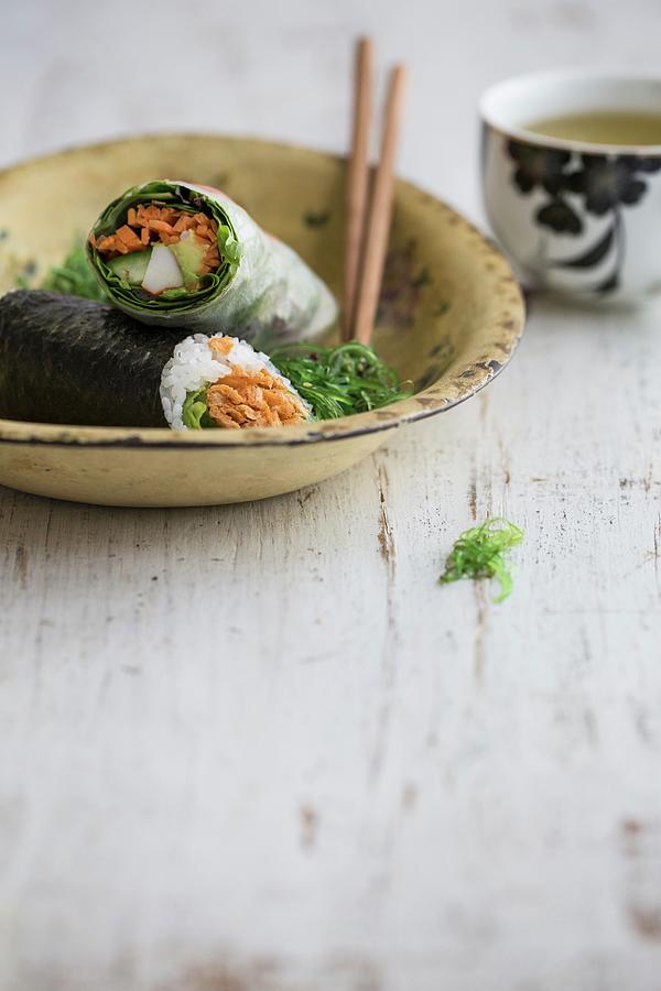 Rice Paper Rolls And Maki Sushi japan Photograph by Sneh Roy