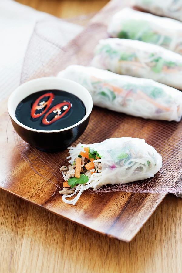Rice Paper Rolls Filled With Turkey And Vegetables Photograph by Andrew Young