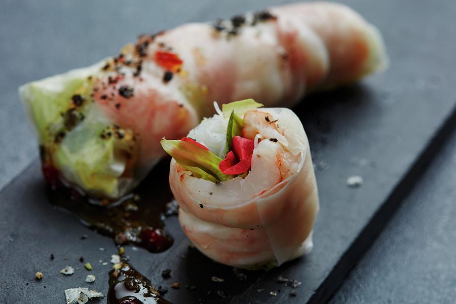 Rice Paper Rolls With Shrimps Photograph by Liv Friis