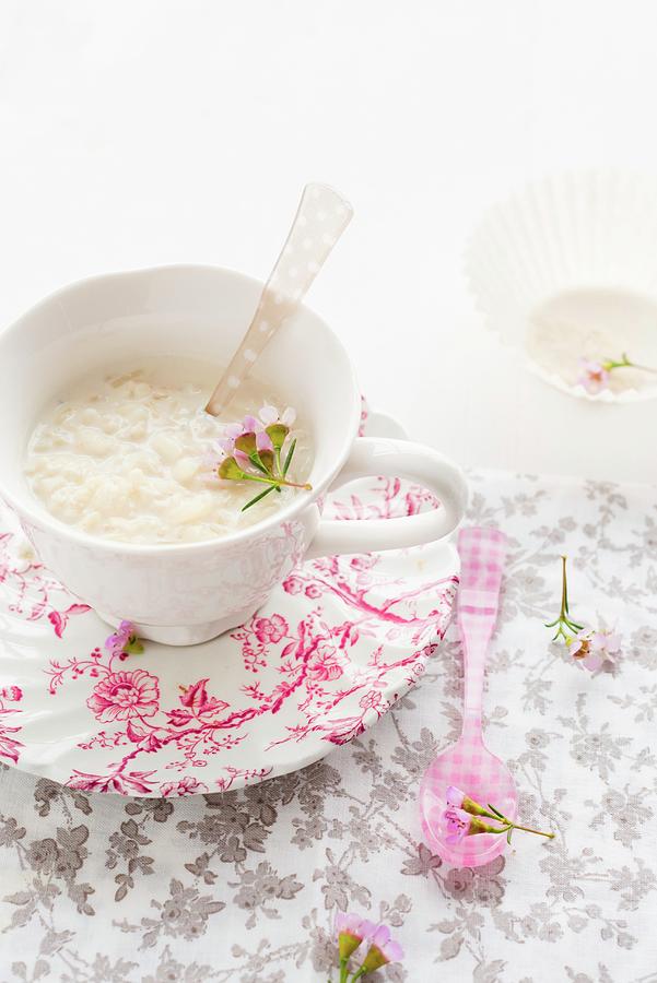 Rice Pudding In A Cup On A Vintage Plate Photograph by Au Petit Gout Photography Llc