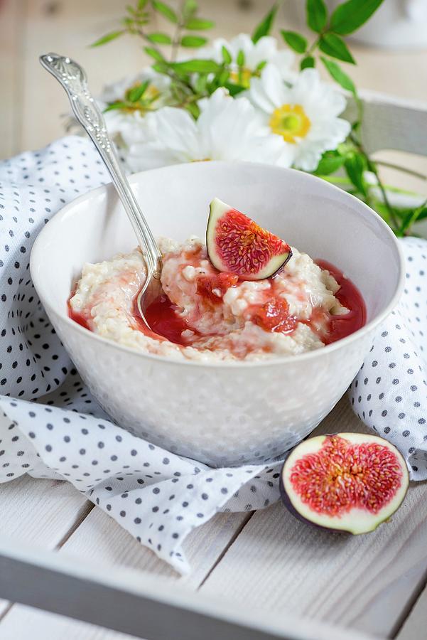 Rice Pudding With Fig Compote Photograph by Winfried Heinze