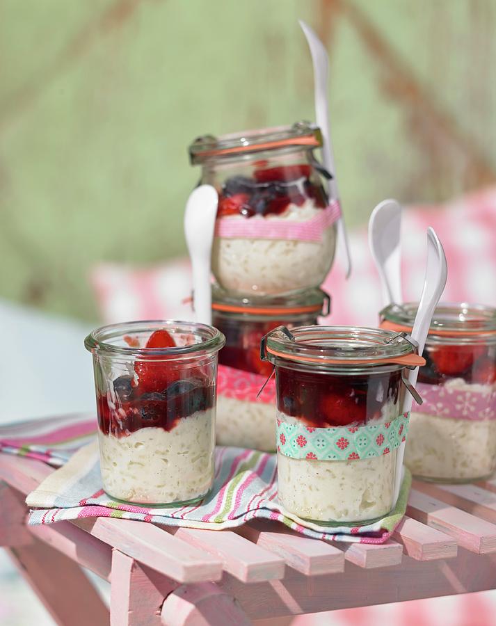 Rice Pudding With Fruit For A Summer Picnic Photograph by Jan-peter Westermann