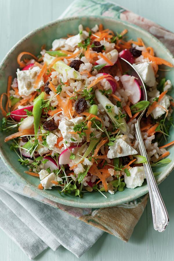 Rice Salad With Vegetables, Feta Cheese And Raisins Photograph by Jonathan Short