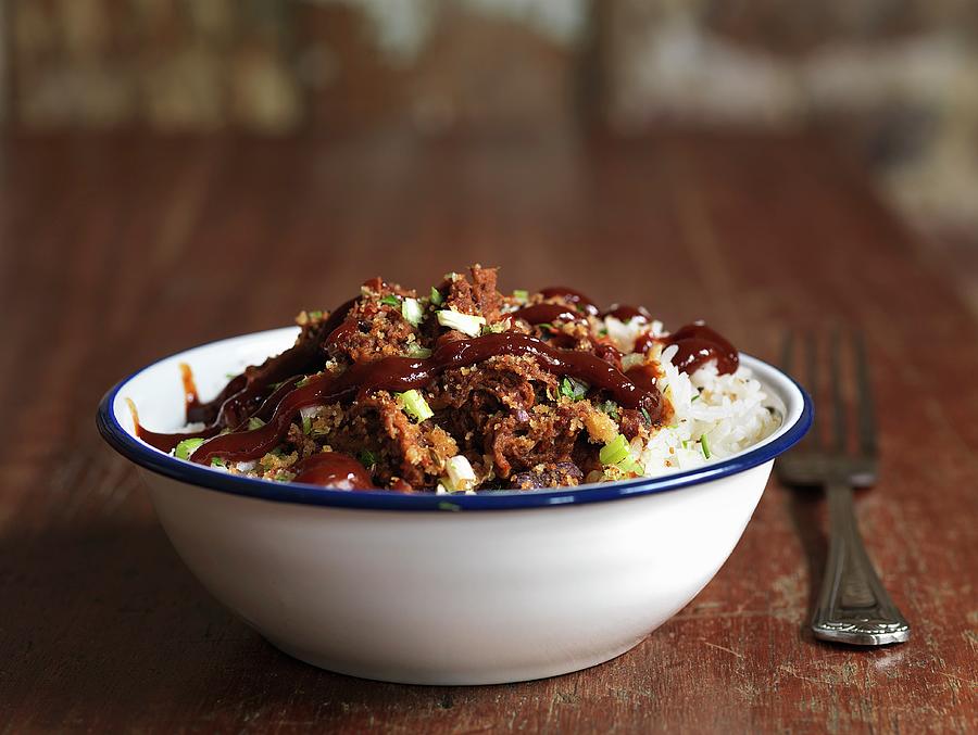 Rice With Pulled Pork And Barbeque Sauce usa Photograph by Hugh Johnson