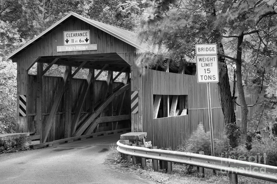 Rices Covered Bridge Landscape Black And White Photograph by Adam Jewell