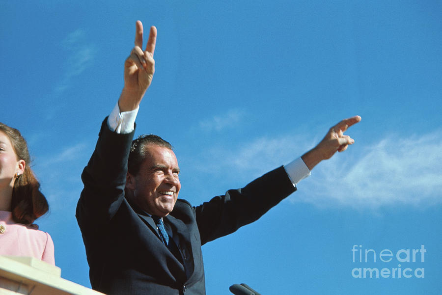 Richard Nixon Giving Victory Sign Photograph by Bettmann