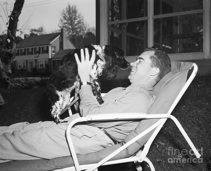 Richard Nixon With Family Pet Photograph by Bettmann
